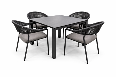 4 Seasons Outdoor 4-delige diningset 4x Sienna dining stoel antraciet 1x Goa tafel HPL 95x95