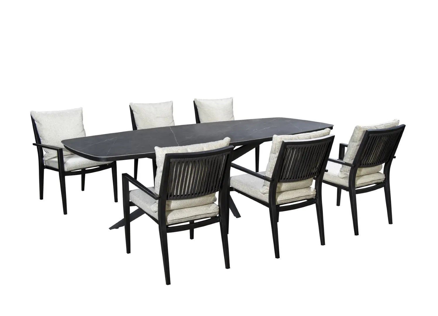 Yoi 7-delige Dining set 6x Marinha Dining stoel zwart 1x Calma dining tafel 270x110 Zwart