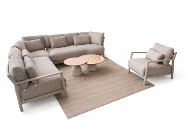 4 Seasons Outdoor 6-delige Mykonos Hoekset + Mykonos Lounge stoel + 2 June Coffee tafels Latte