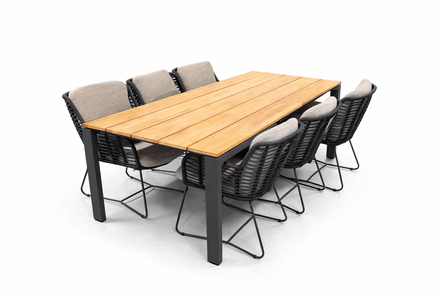 Lukkes Outdoor 7-delige Dining set 6x Fabrice dining stoel antraciet 1 x Goa teak tafel 220x95cm