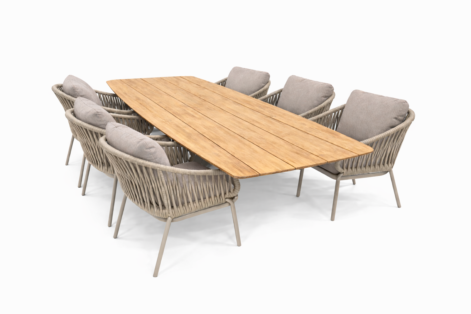 Yoi 7-delige Diningset 6x Comillas stoel Salix Beige 1x Salema diningtafel Salix Teak