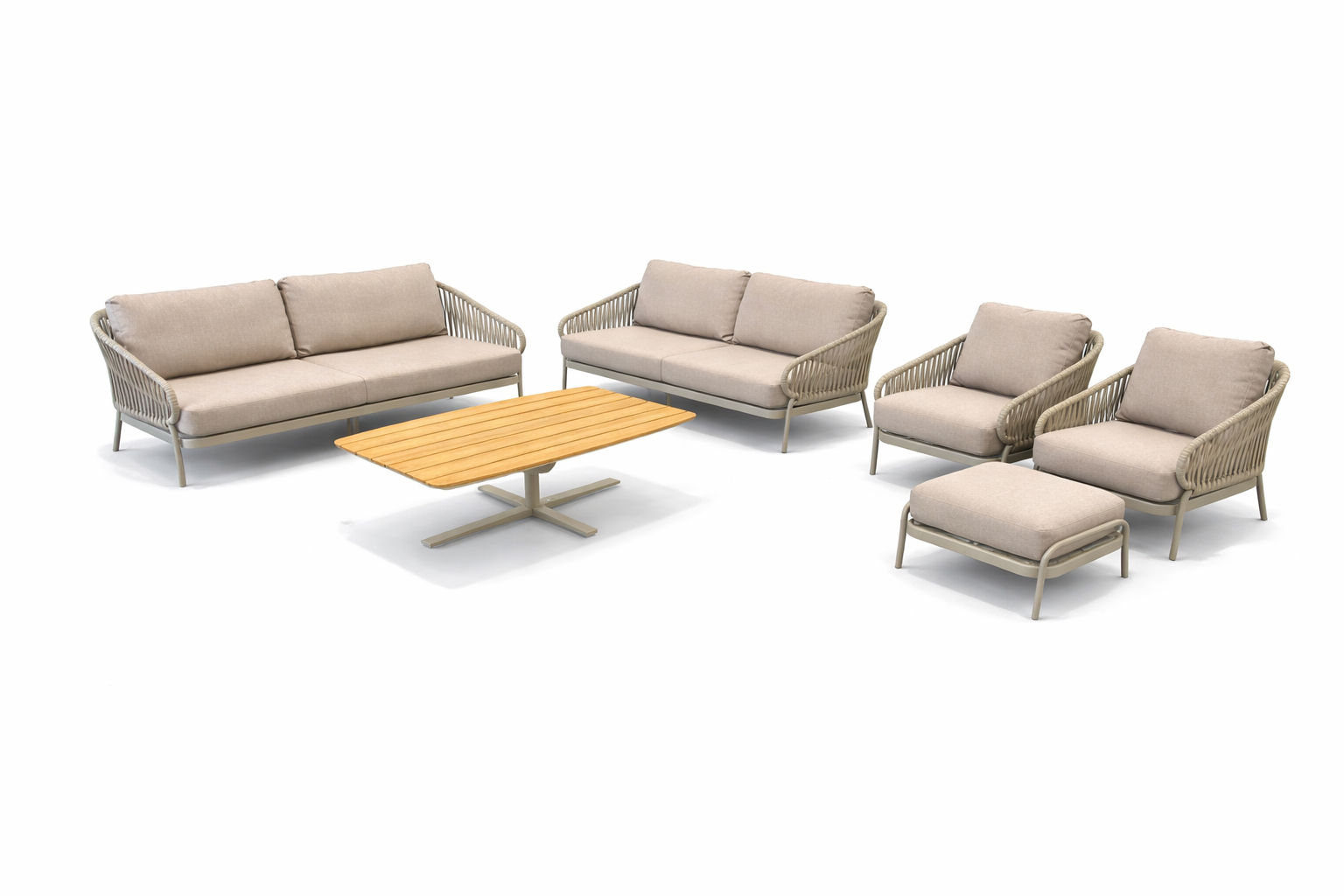 Yoi 6-Delige Loungeset Comilas 1x 3-zits bank 1x 2-zits bank 2x lounge stoel 1x ottoman 1 x Coffee tafel 130x70x45cm