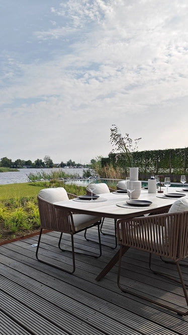 Yoi Calera low dining chair alu bronze/belt toffee/wool white AW