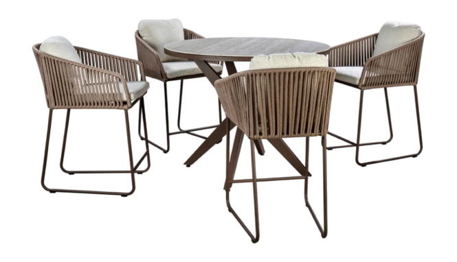 Yoi Calera high dining chair alu bronze/belt toffee/wool white AW