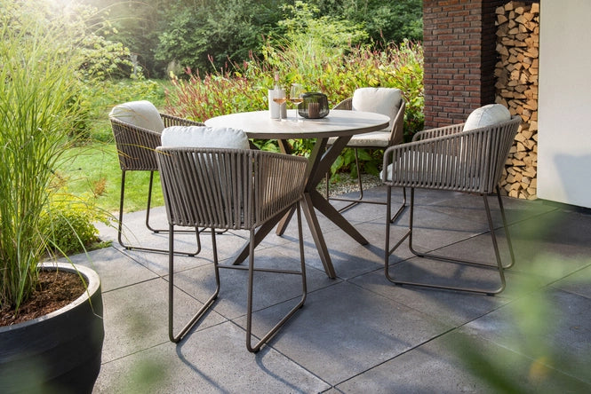 Yoi Calera high dining chair alu bronze/belt toffee/wool white AW