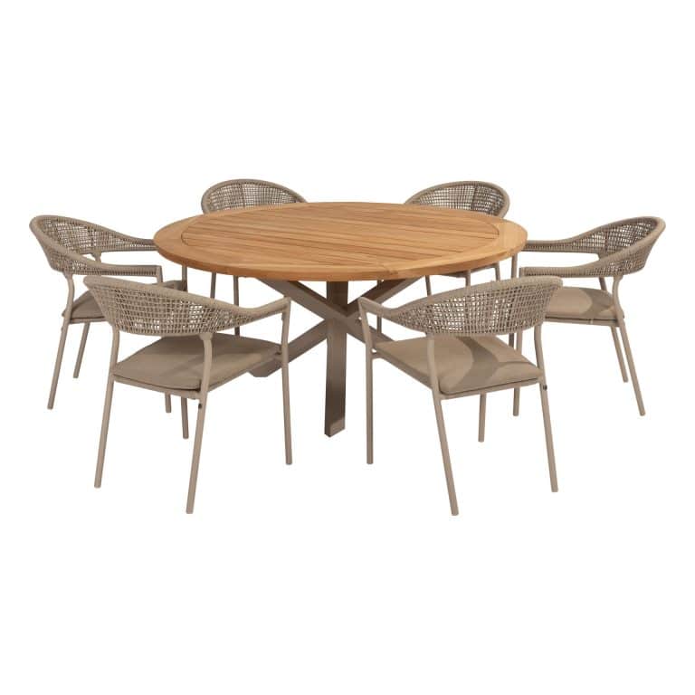 4 Seasons Outdoor Dining set 6x Sienna Dining stoel Terre 1x Prado dining tafel rond 160cm Terre