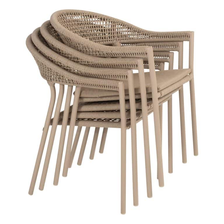 4 Seasons Outdoor Dining set 6x Sienna Dining stoel Terre 1x Prado dining tafel rond 160cm Terre