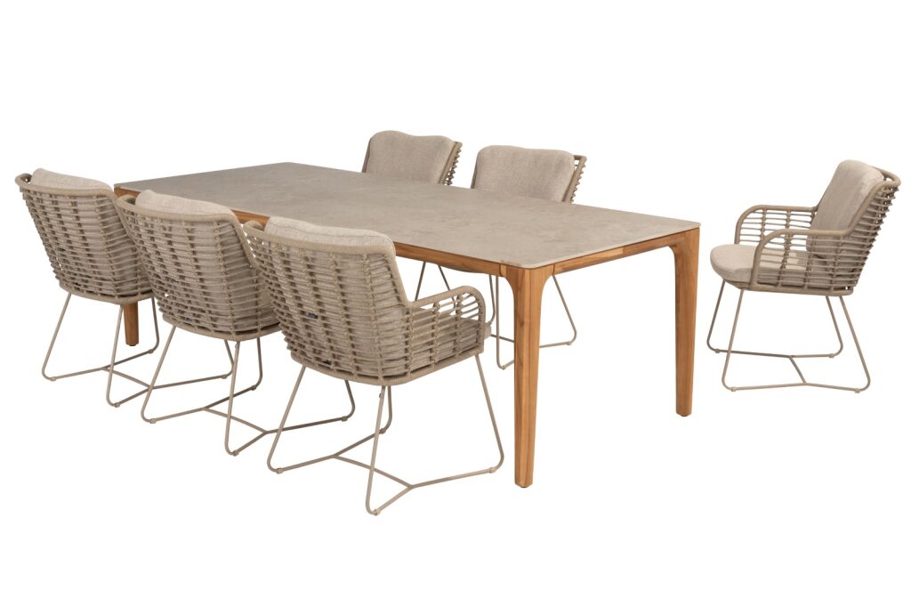 4 Seasons Outdoor 7-delige diningset 6x Fabrice Dining stoel Latte 1x Liam tafel 240x100cm Latte