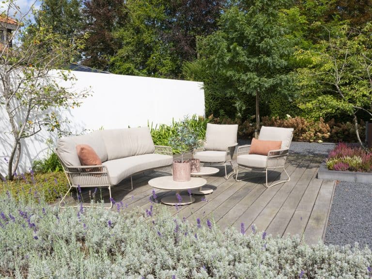 4 Seasons Outdoor Boaz salontafel met keramisch tafelblad, centrale poot latte 80 cm. Ø (H 30)