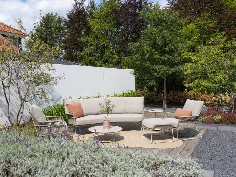 4 Seasons Outdoor Boaz salontafel met keramisch tafelblad, centrale poot latte 80 cm. Ø (H 30)