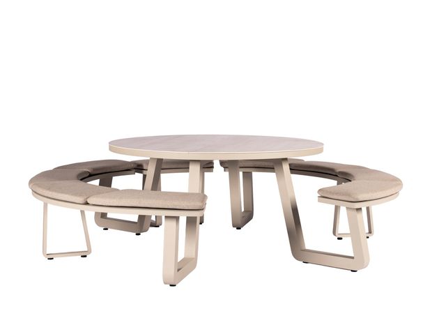 Yoi Comporta picnic table Ø150cm. alu salix/travertin/flax beige AW