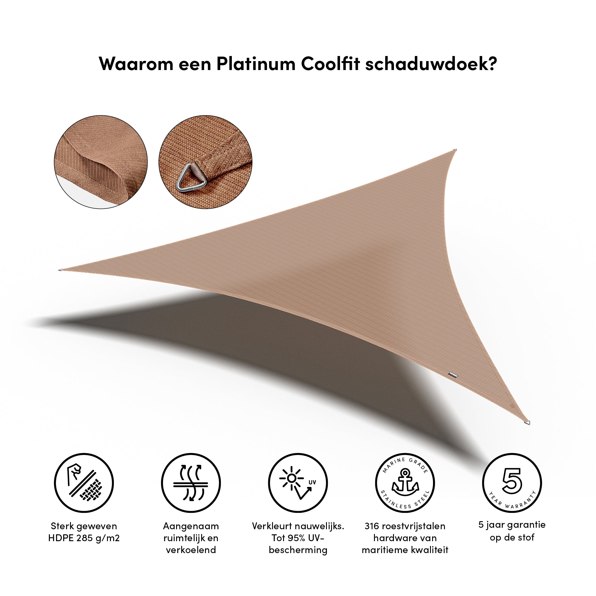 Platinum Schaduw Doek Driekhoek 360x360x360 Coolfit Zand