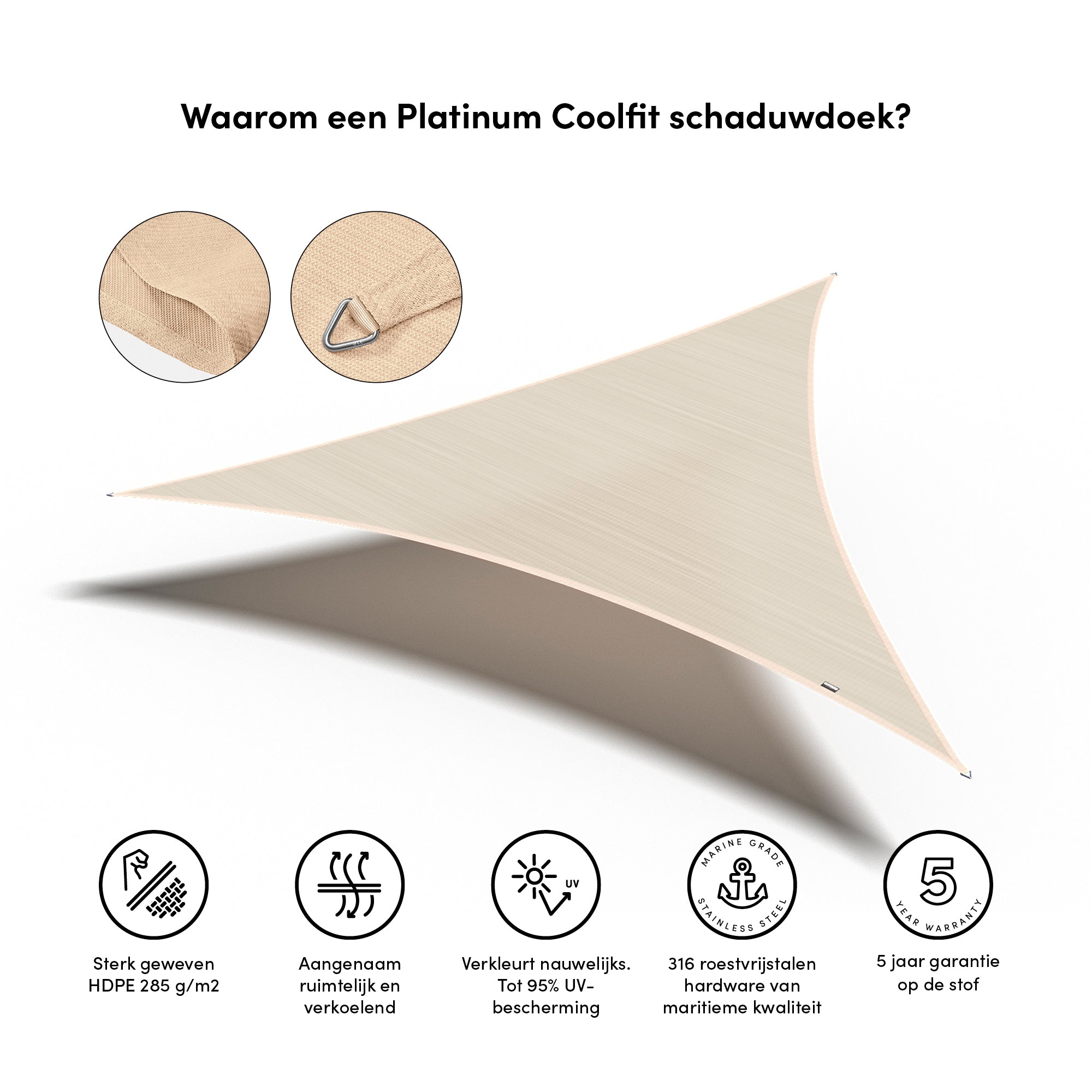 Platinum Schaduw Doek Driekhoek 360x360x360 Coolfit Off White