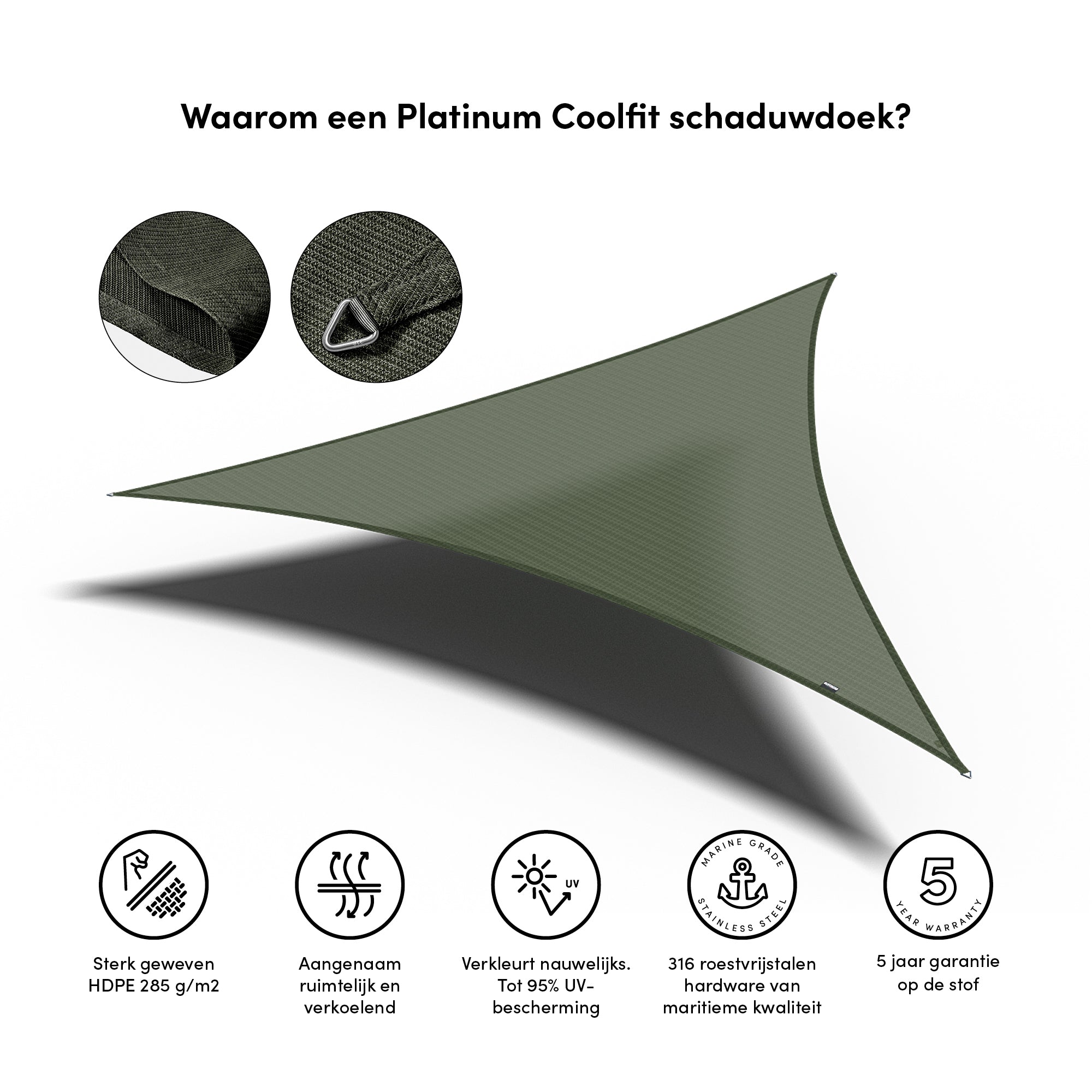 Platinum Schaduw Doek Driekhoek 500x500x500 Coolfit Olive