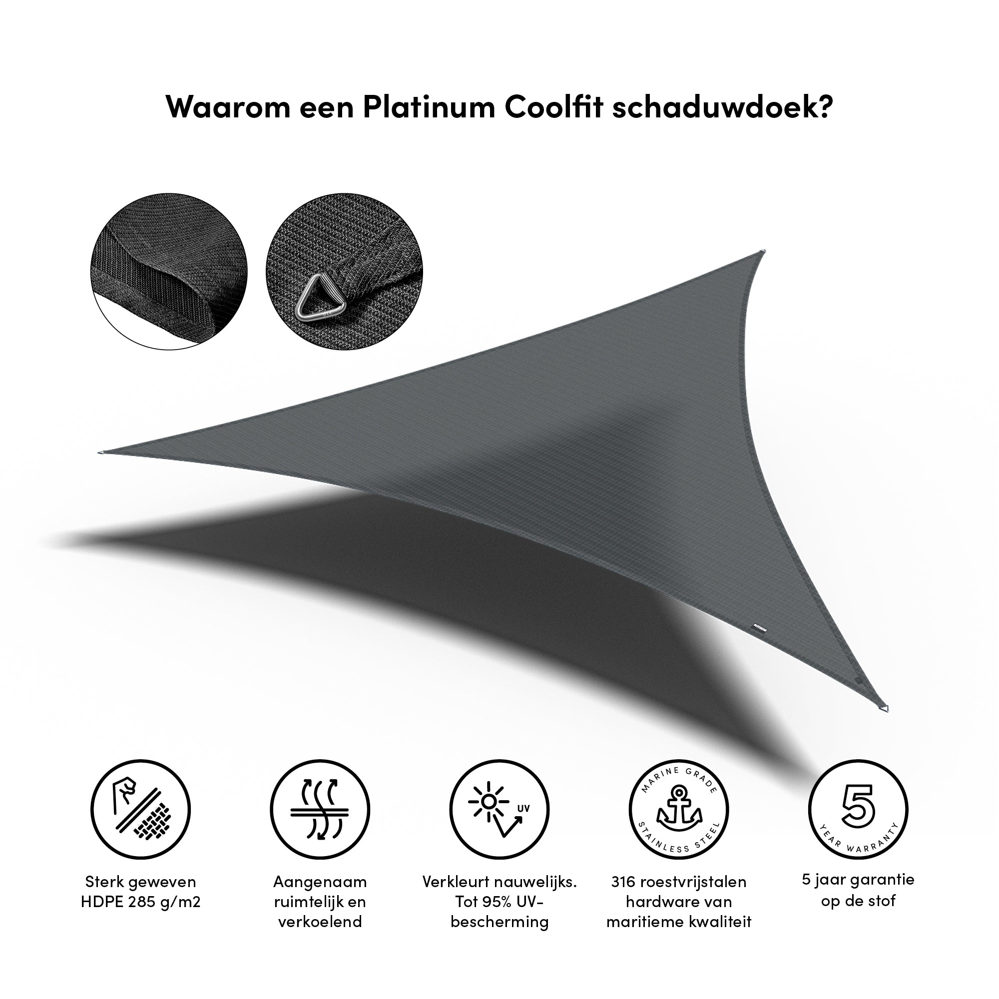 Platinum Schaduw Doek Driekhoek 500x500x500 Coolfit Antraciet