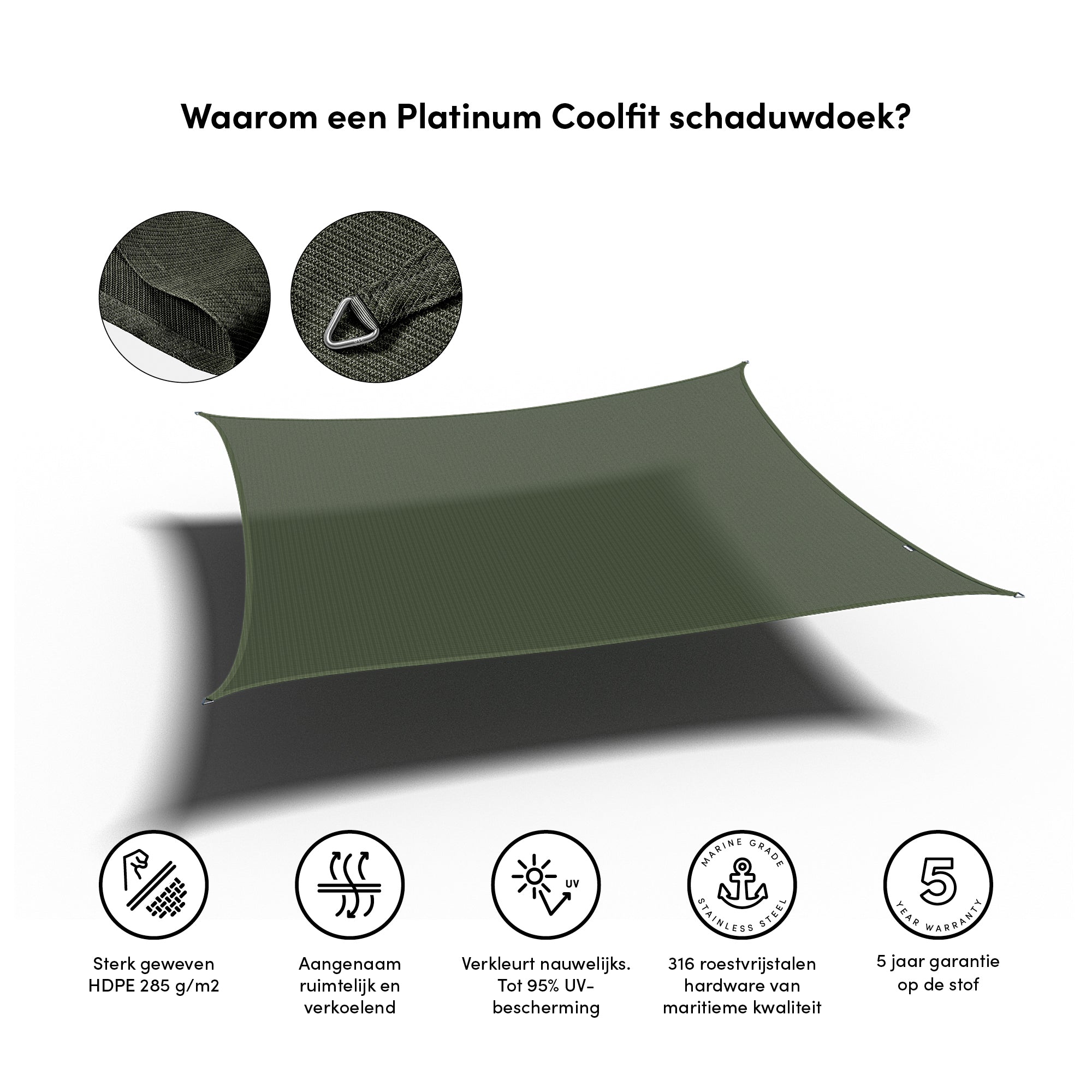 Platinum Schaduw Doek Vierkant 360x360 Coolfit Olive