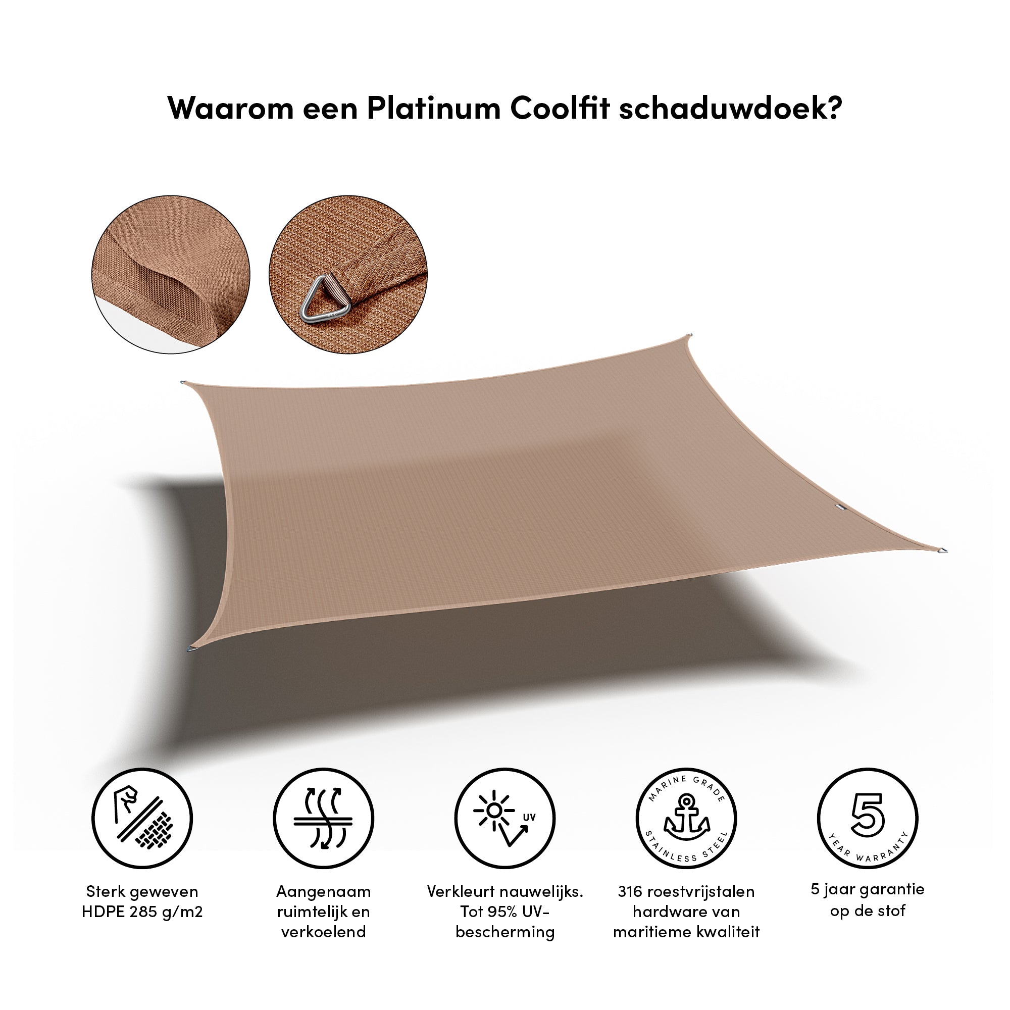 Platinum Schaduw Doek Vierkant 360x360 Coolfit Zand