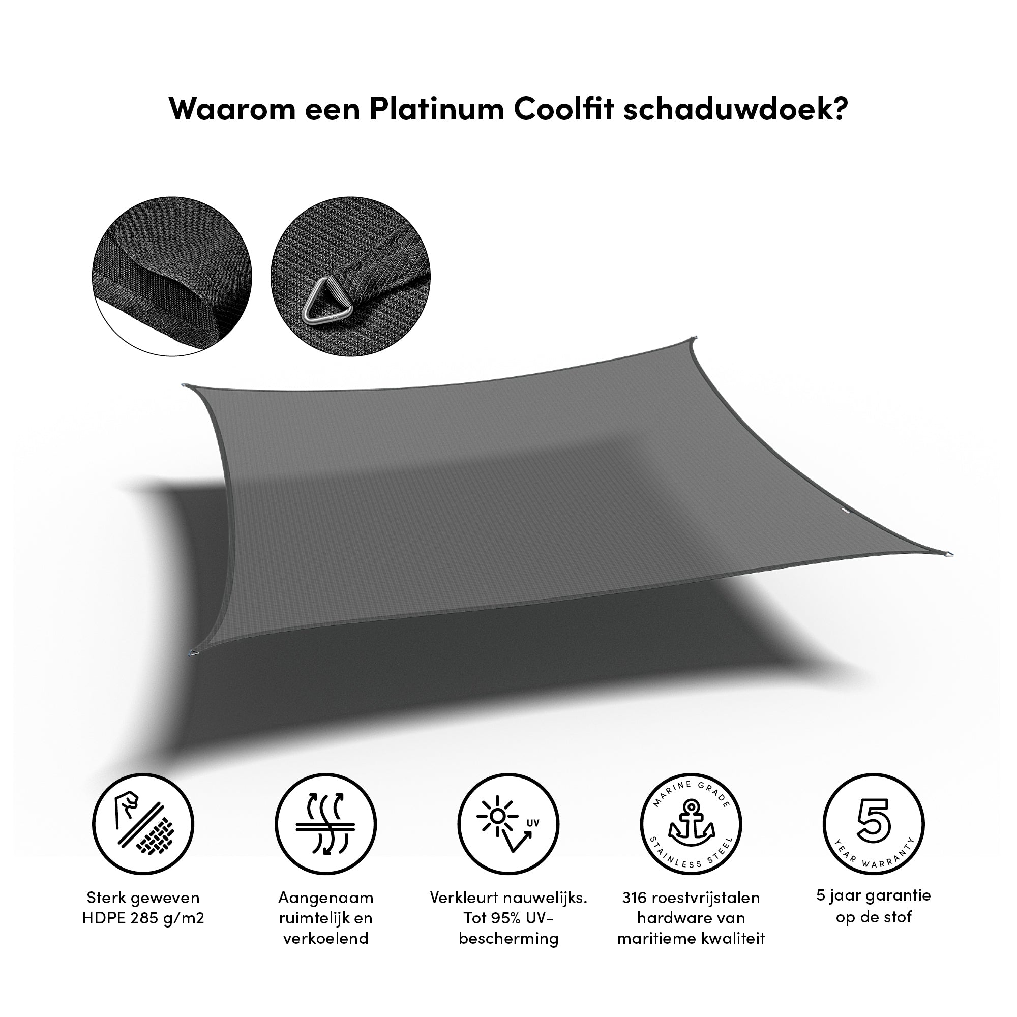 Platinum Schaduw Doek Vierkant 360x360 Coolfit Antraciet