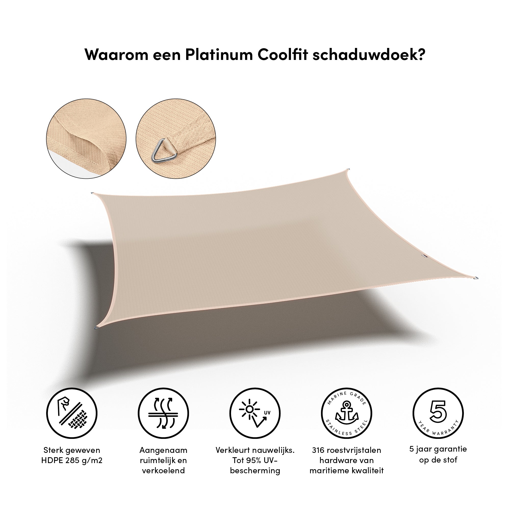 Platinum Schaduw Doek Vierkant 500x500 Coolfit Off White