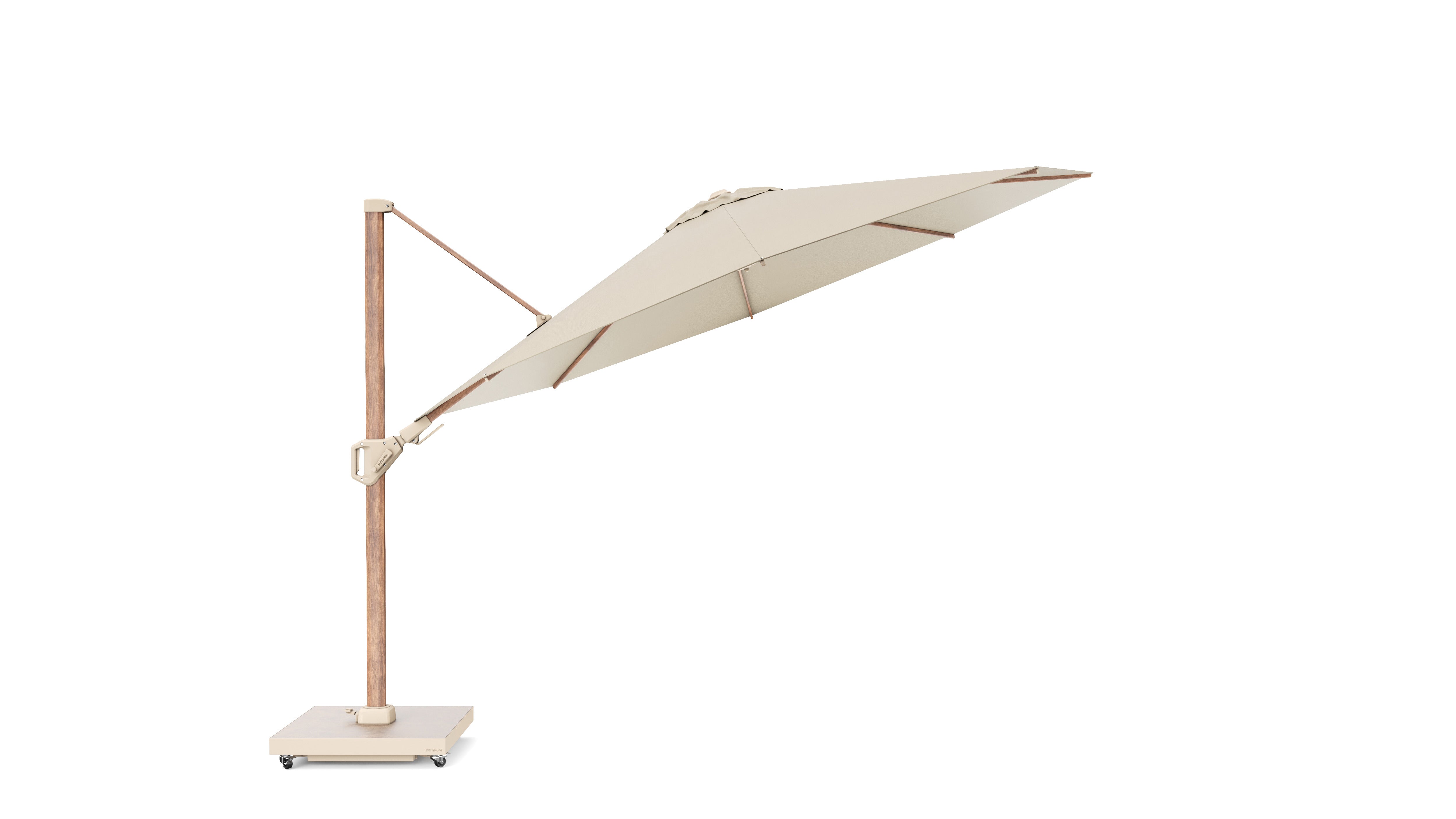 Platinum Challenger T² premium Ø350 Zweefparasol Teak Champagne