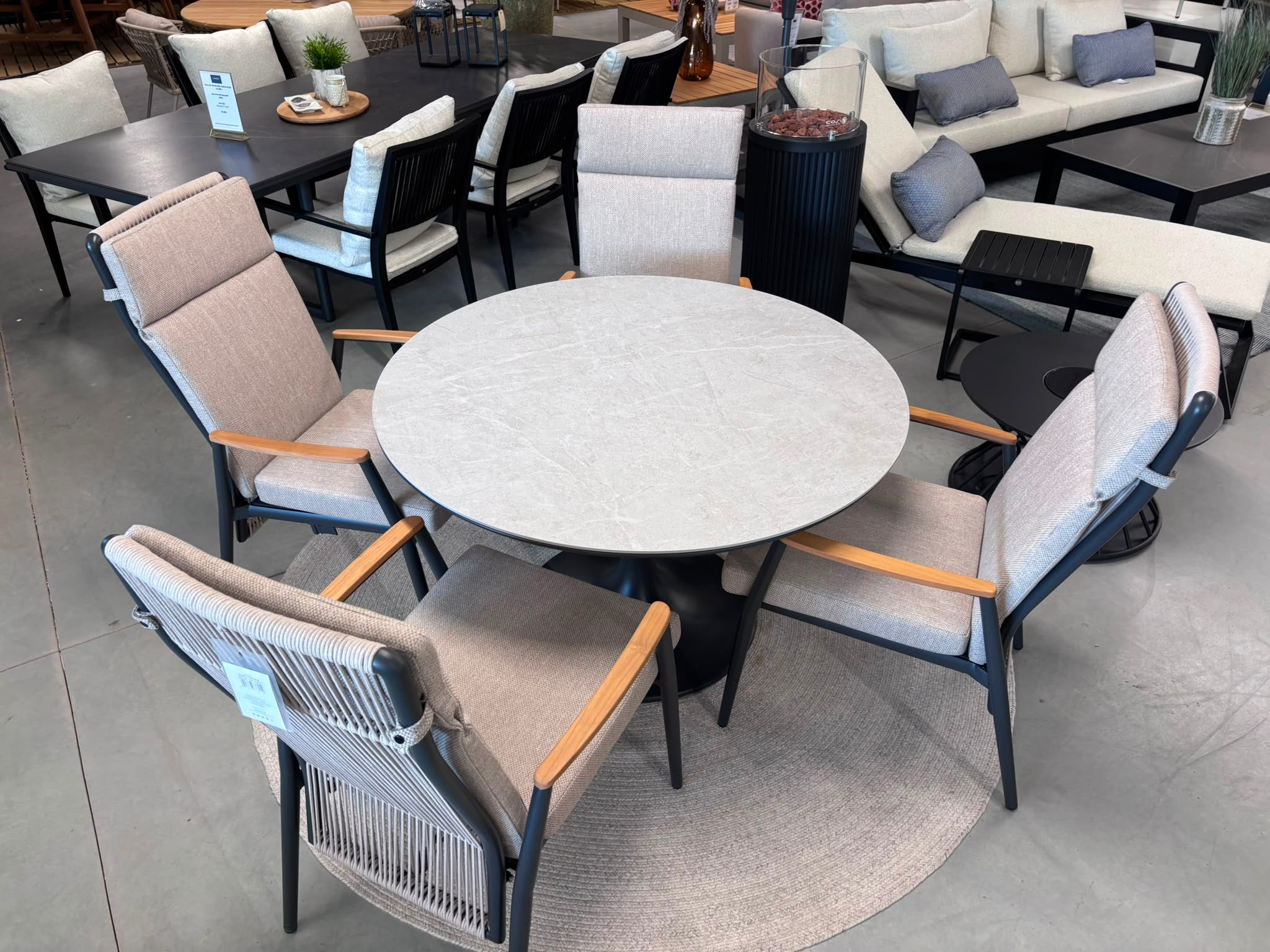 Bizzotto Arnold dining tafel 158cm + 6 Flobert verstelbare dining stoel Pelican