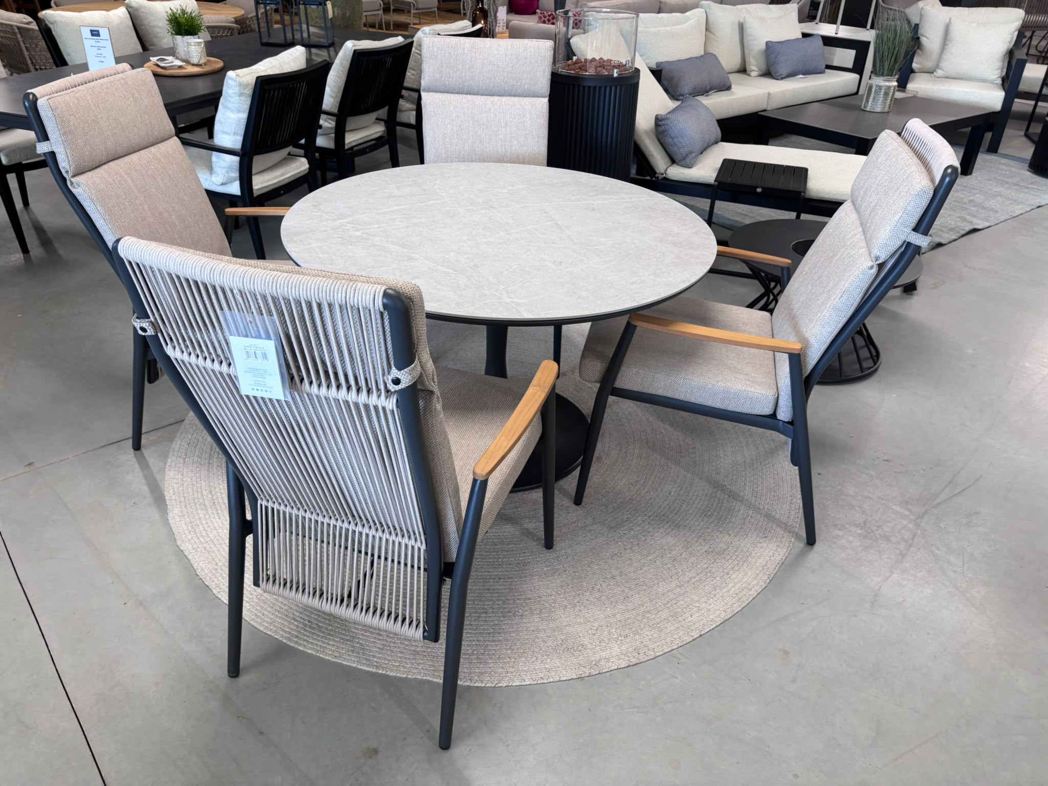 Bizzotto Arnold dining tafel 158cm + 6 Flobert verstelbare dining stoel Pelican