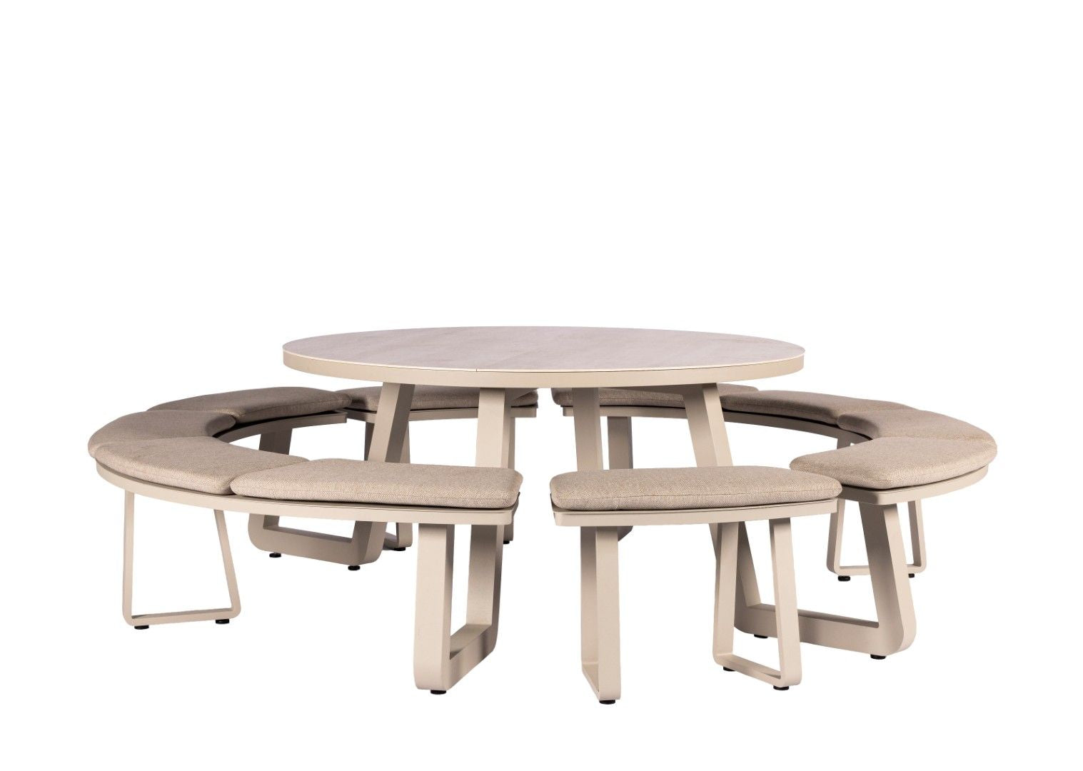 Yoi Comporta picnic table Ø150cm. alu salix/travertin/flax beige AW