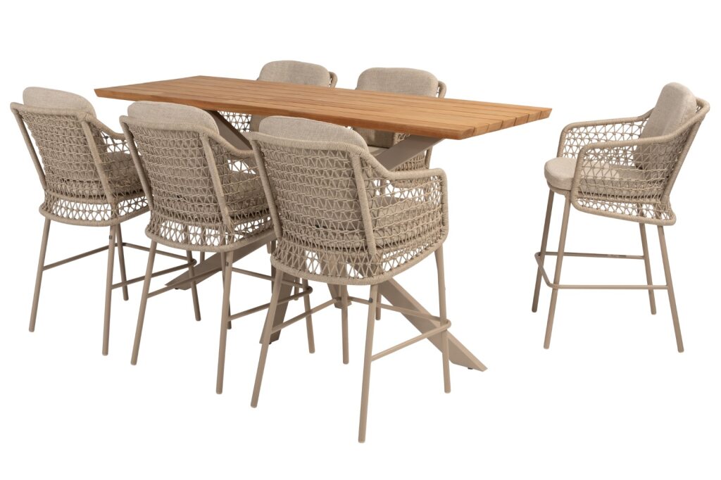 4 Seasons Outdoor Dining set 6x Tramonti barstoel latte 1x Prado bartafel hoog Latte