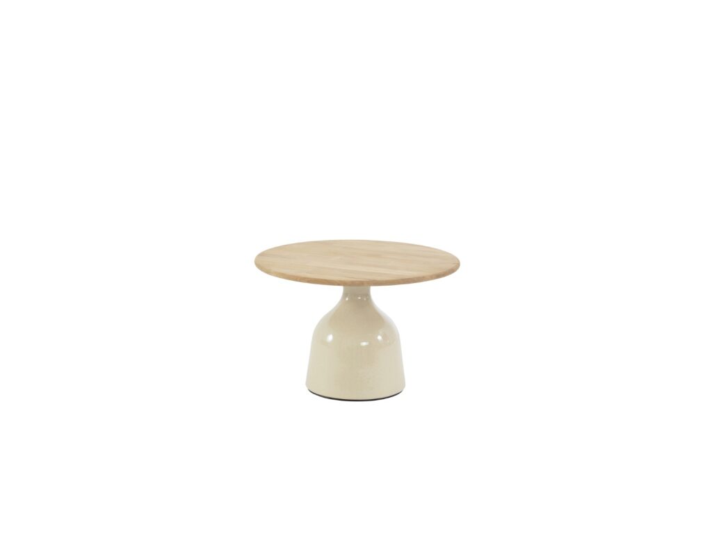 4 Seasons Outdoor June salontafel creme met teak tafelblad 60 cm Ø (H 40)