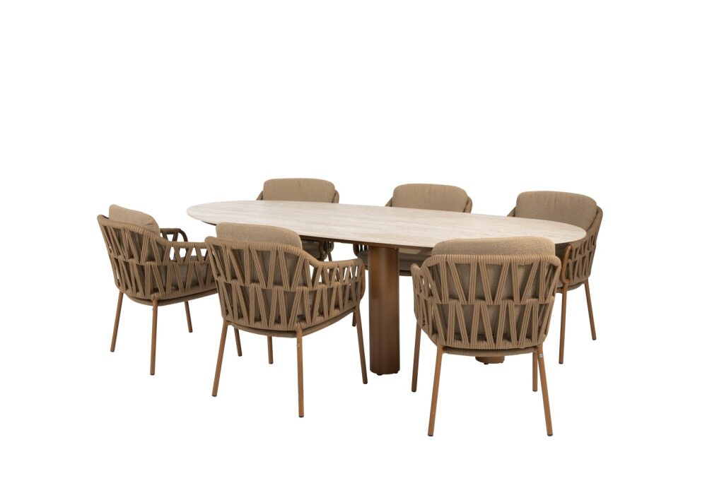 4 Seasons Outdoor 7-delige dining set 6x Biarritz Dining stoel Amber 1x Estate dining tafel Amber