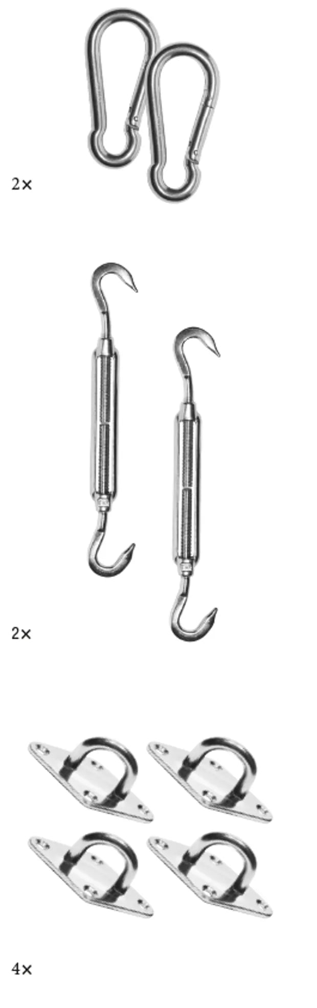 Platinum Mounting set Schaduw Doek Vierkant / rectangular RVS 316 Chrome
