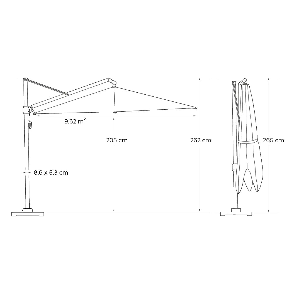 Platinum Challenger T² premium Ø350 Zweefparasol Teak Champagne