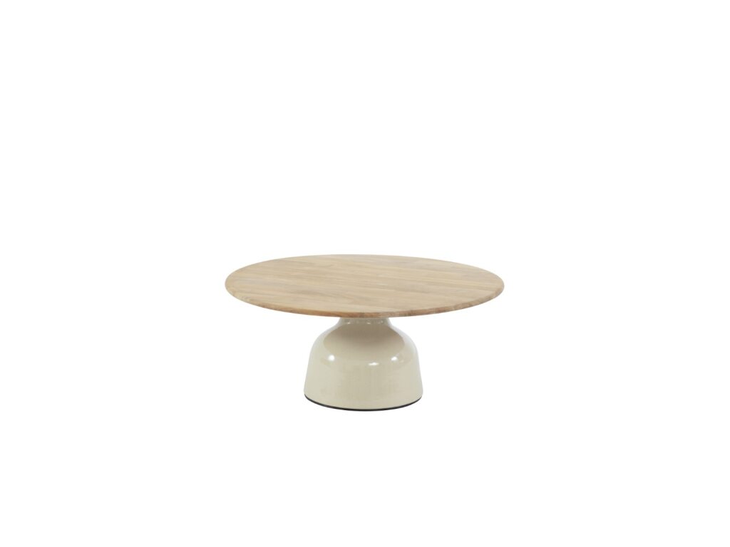 4 Seasons Outdoor June salontafel creme met teak tafelblad 80 cm Ø (H 35)