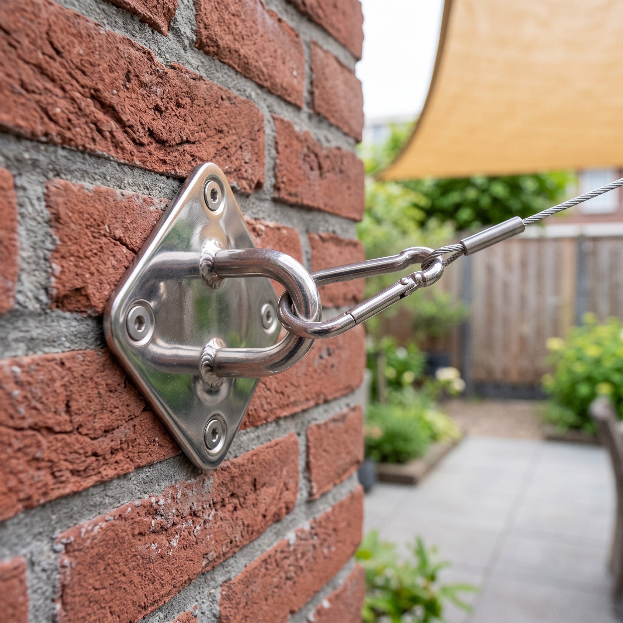 Platinum Plaat met oog 8mm RVS 316 Chroom in een Nederlandse tuinomgeving