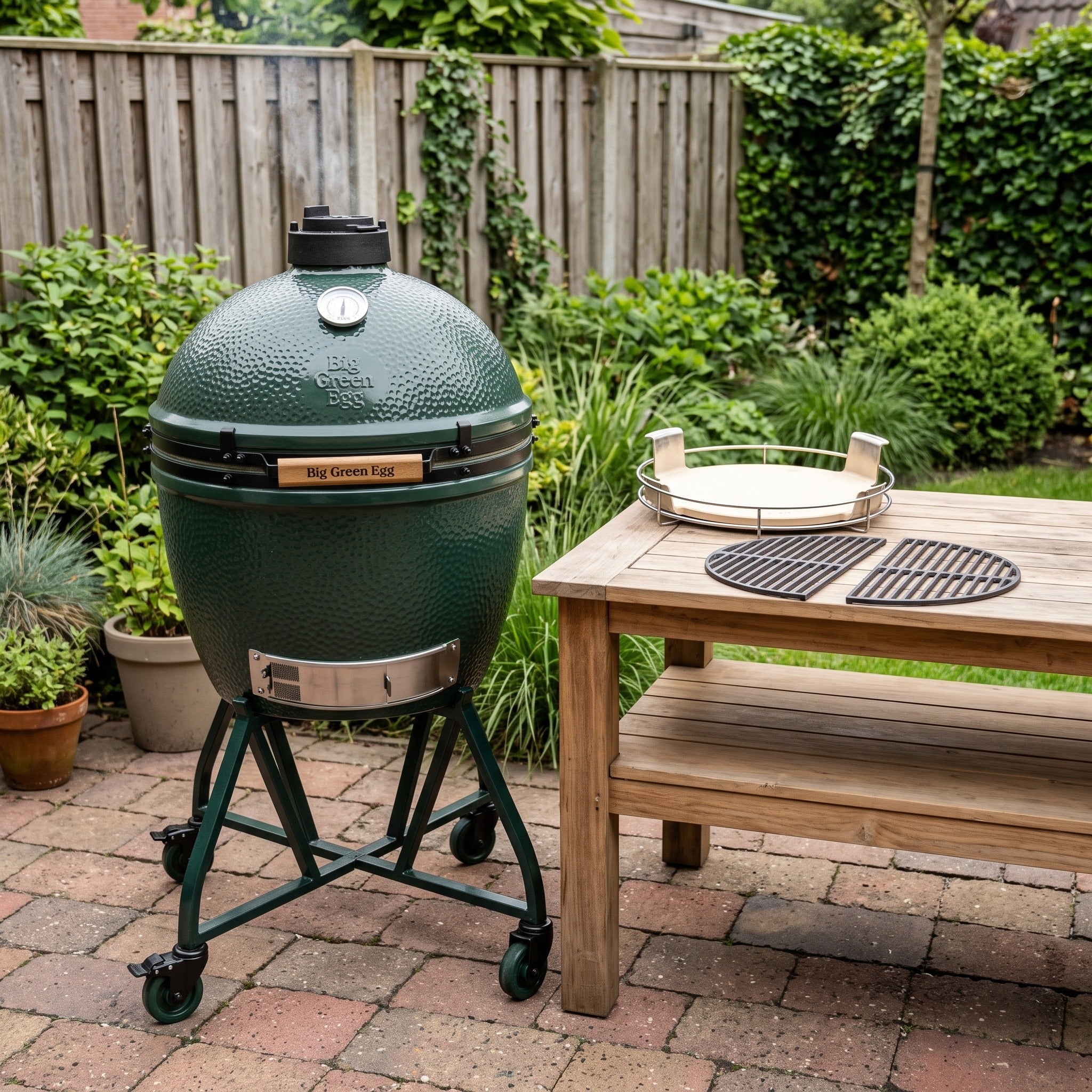 Big Green Egg XL Master Set in een Nederlandse tuinomgeving